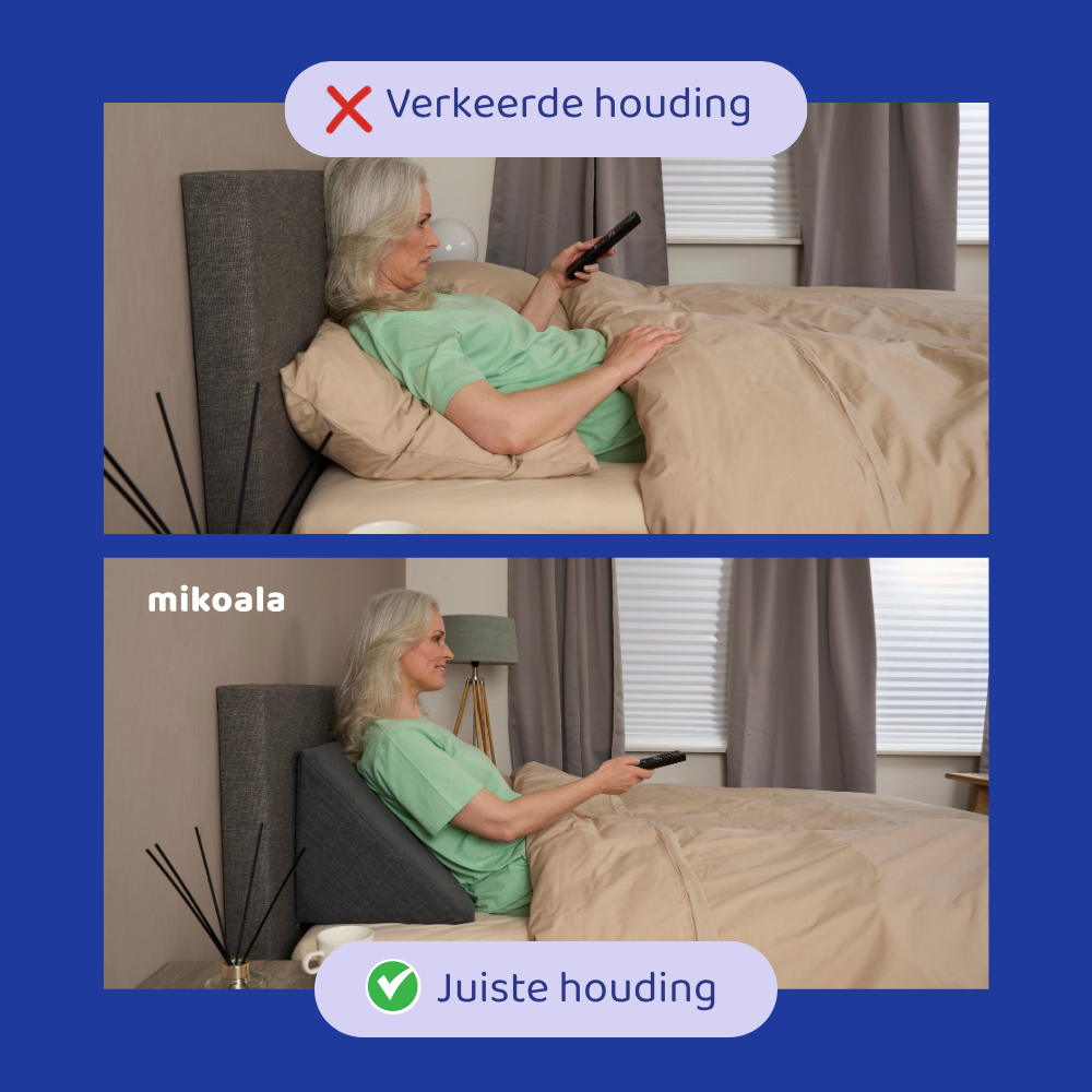 Mikoala Multi Wigkussen verkeerde en juiste houding vrouw tv kijken