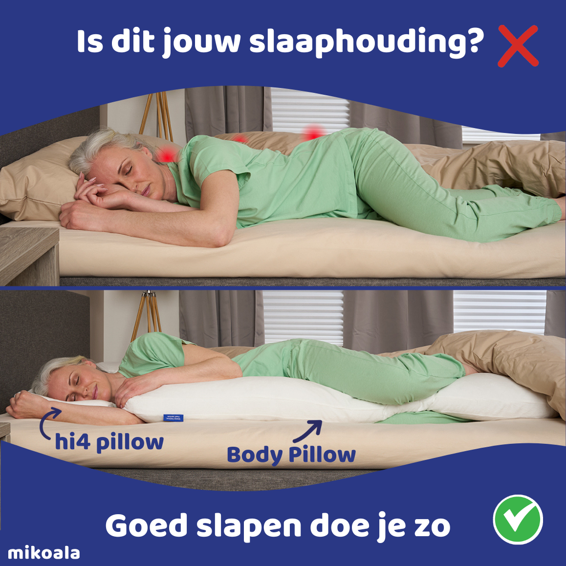 Mikoala Sleep Better Set: Hi4 Deluxe Pillow + Body Pillow - Ligwijzer.nl